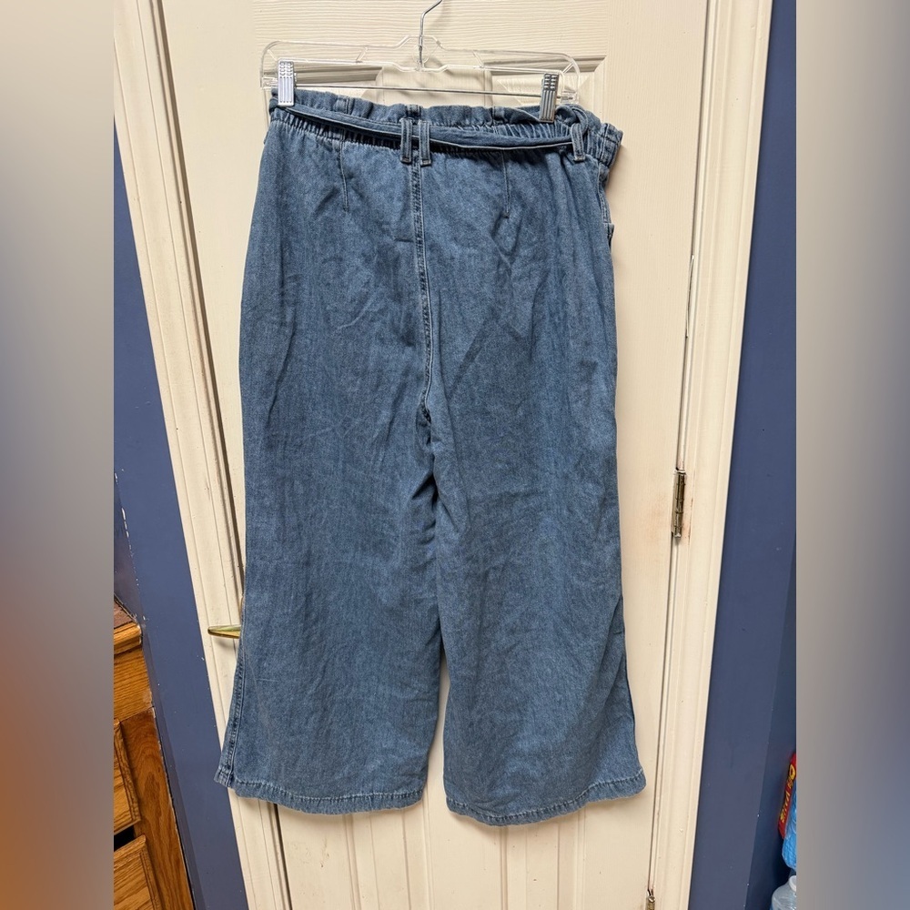 DKNY Wide Leg Cropped Denim Paper Bag Waist Trendy Jeans Women L - Picture 3 of 10